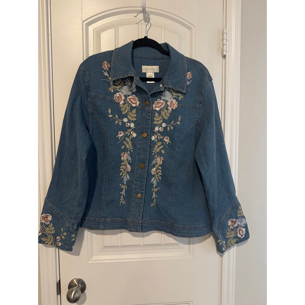Susan Bristol Y2K floral grandmacore momcore festival embroidered denim jacket